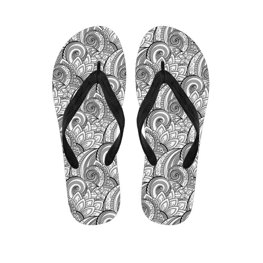 Zentangle Flower Pattern Print Flip Flops