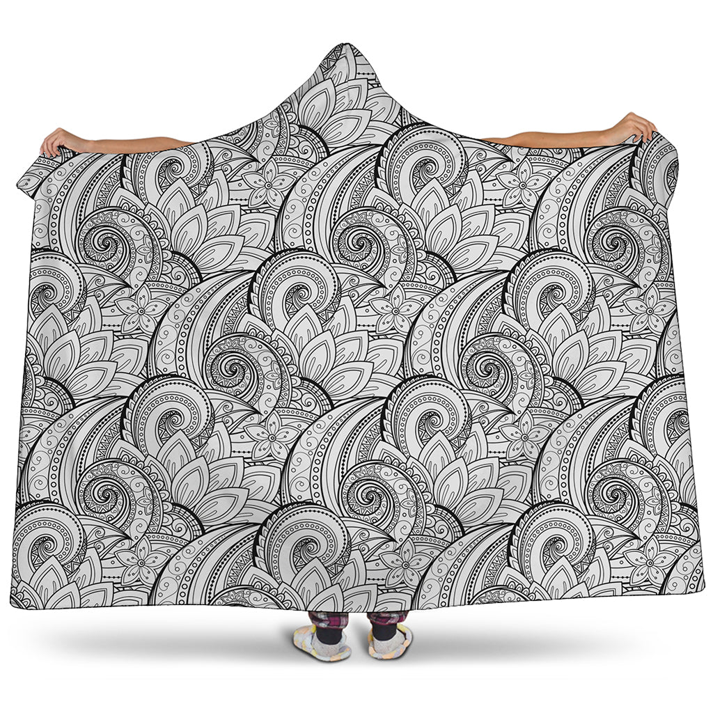 Zentangle Flower Pattern Print Hooded Blanket