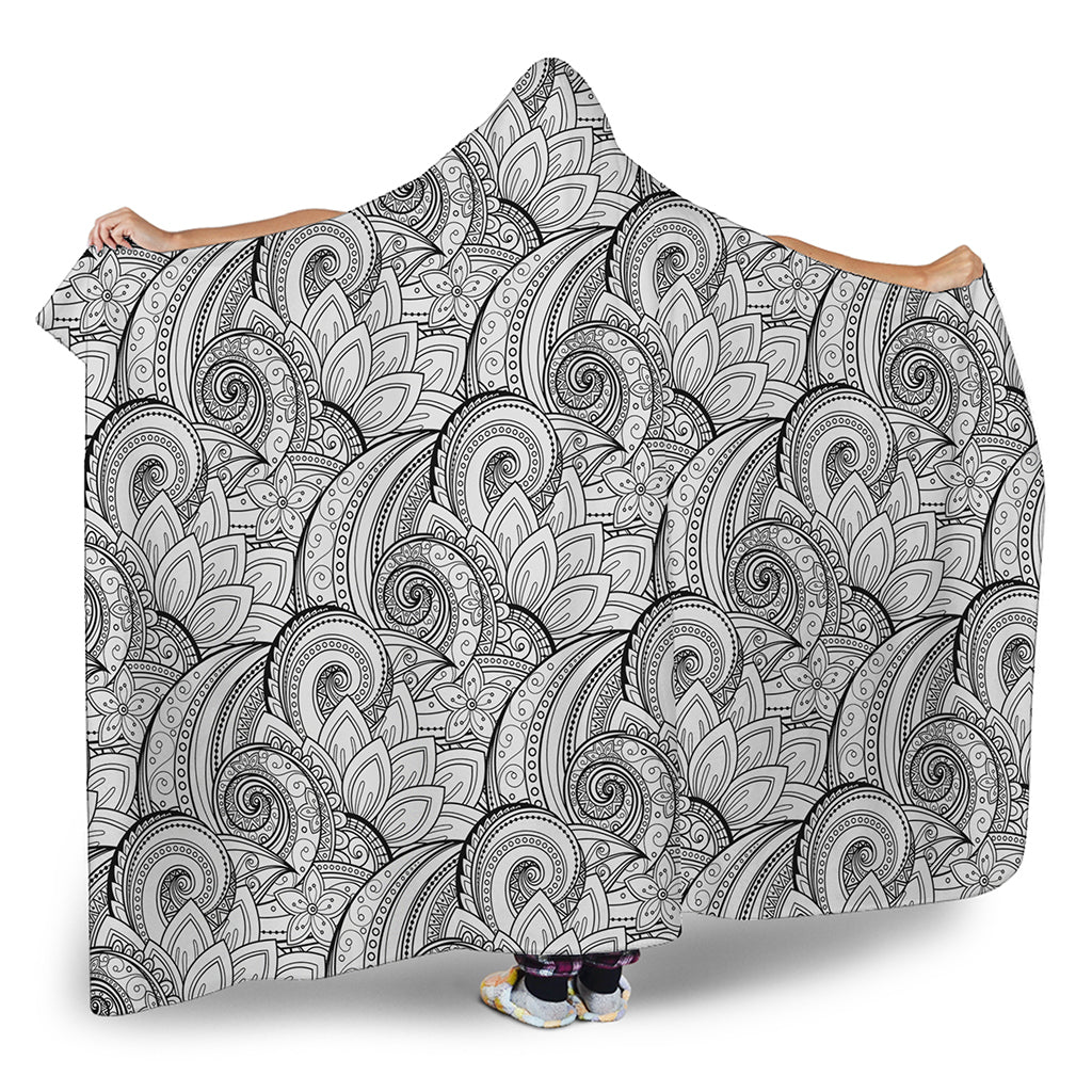 Zentangle Flower Pattern Print Hooded Blanket