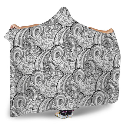 Zentangle Flower Pattern Print Hooded Blanket