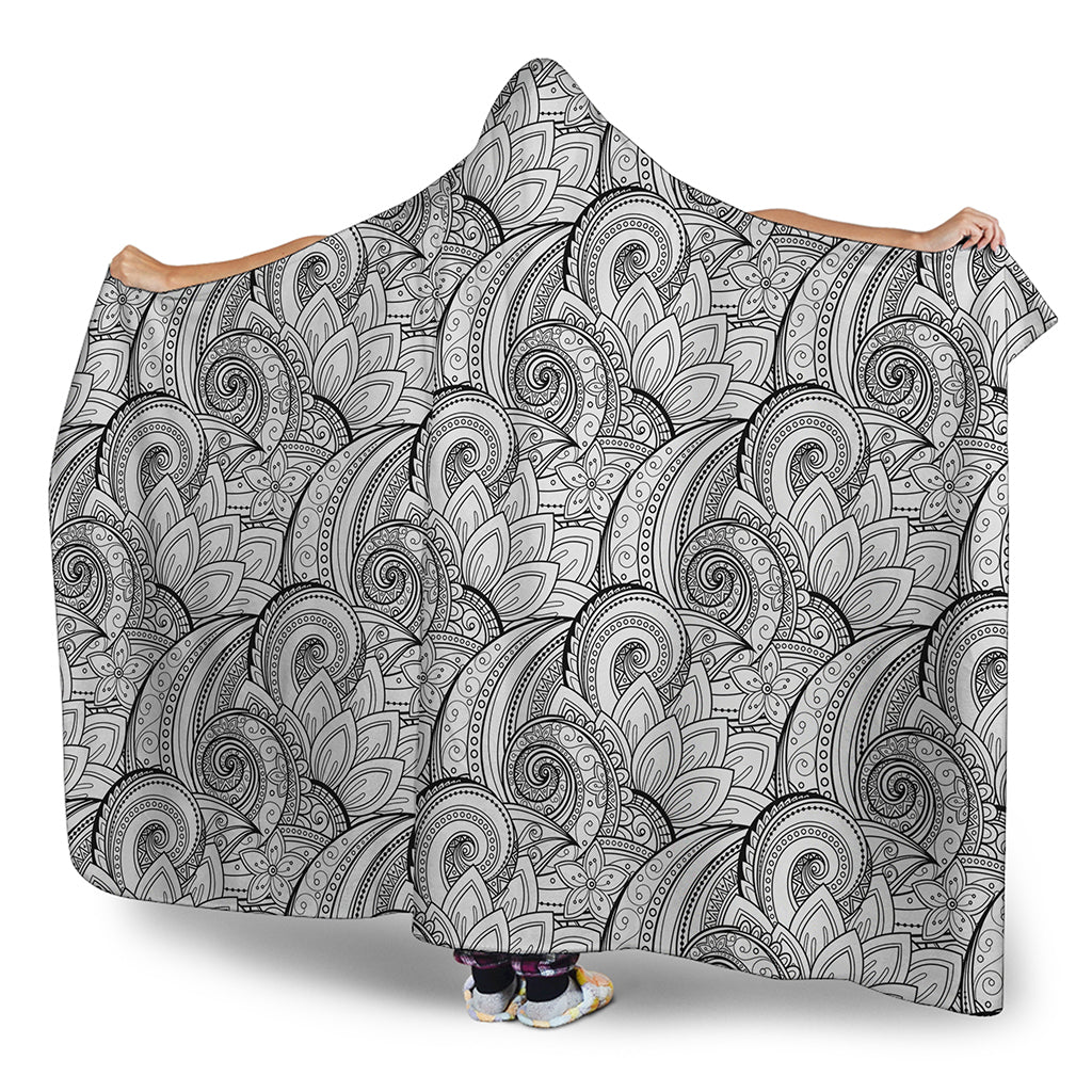 Zentangle Flower Pattern Print Hooded Blanket
