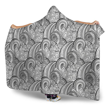 Zentangle Flower Pattern Print Hooded Blanket