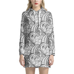 Zentangle Flower Pattern Print Hoodie Dress