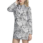 Zentangle Flower Pattern Print Hoodie Dress