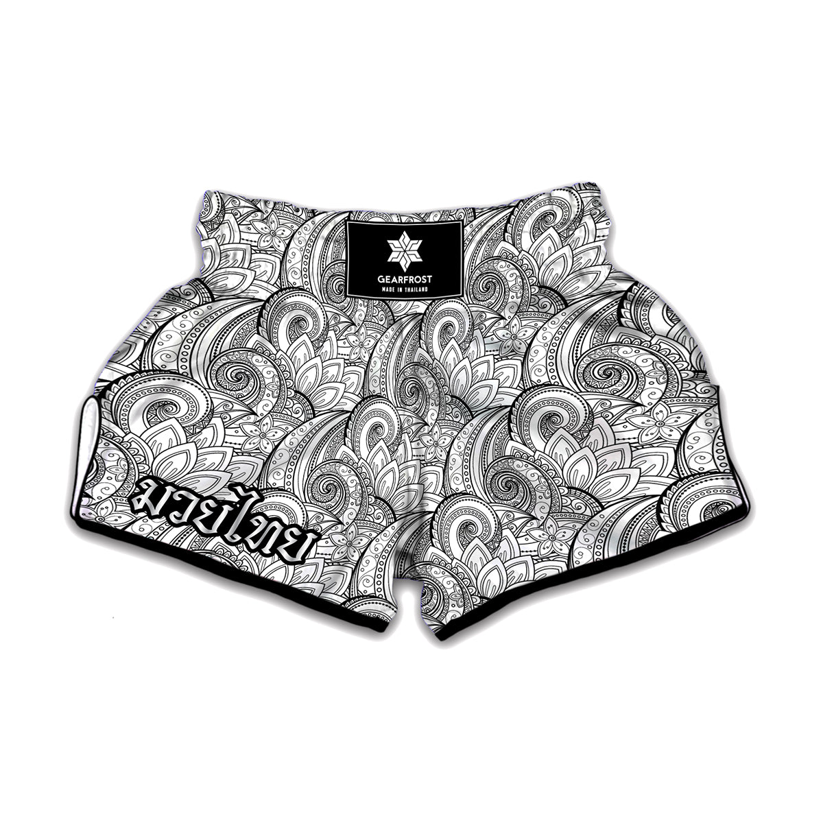 Zentangle Flower Pattern Print Muay Thai Boxing Shorts