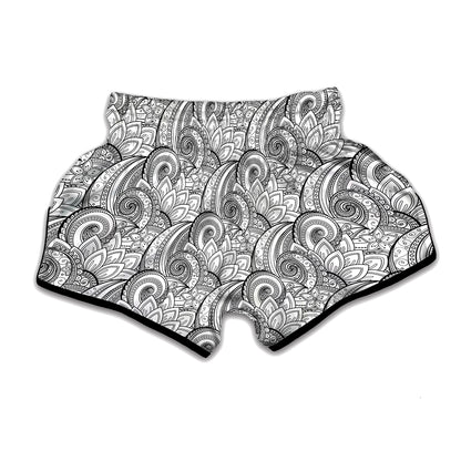 Zentangle Flower Pattern Print Muay Thai Boxing Shorts