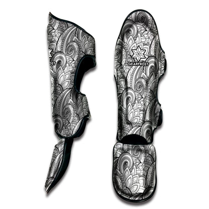 Zentangle Flower Pattern Print Muay Thai Shin Guard