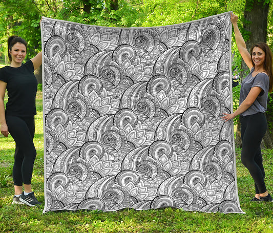 Zentangle Flower Pattern Print Quilt