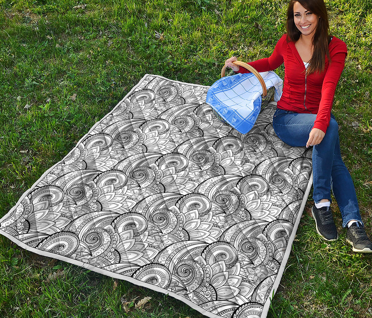 Zentangle Flower Pattern Print Quilt