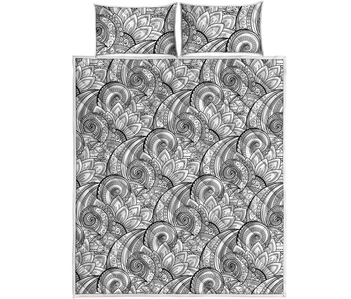 Zentangle Flower Pattern Print Quilt Bed Set
