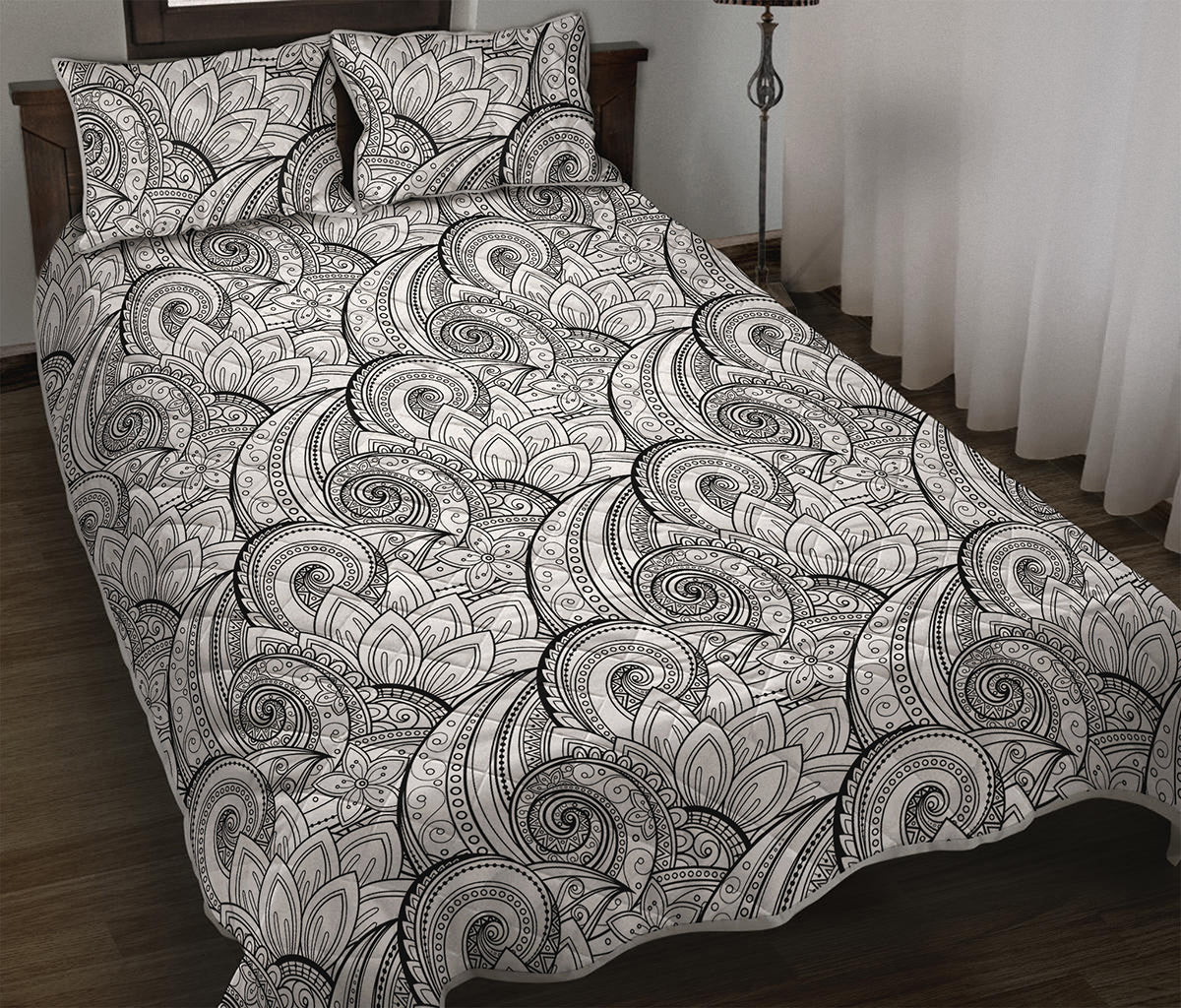 Zentangle Flower Pattern Print Quilt Bed Set