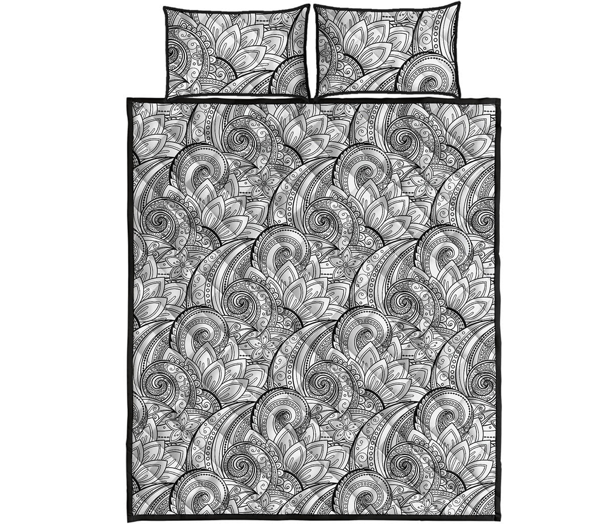 Zentangle Flower Pattern Print Quilt Bed Set