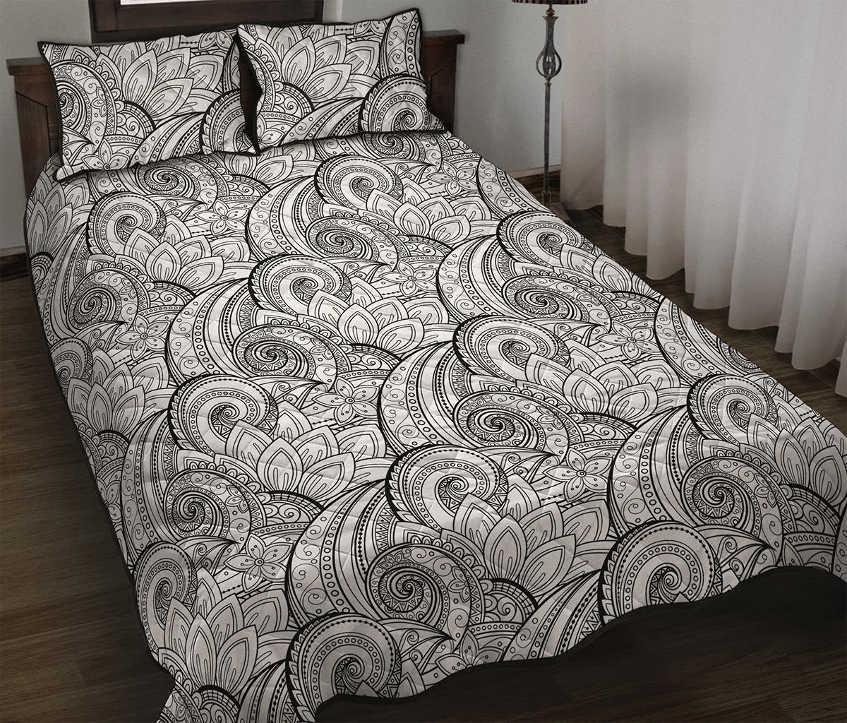Zentangle Flower Pattern Print Quilt Bed Set