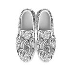 Zentangle Flower Pattern Print White Slip On Shoes