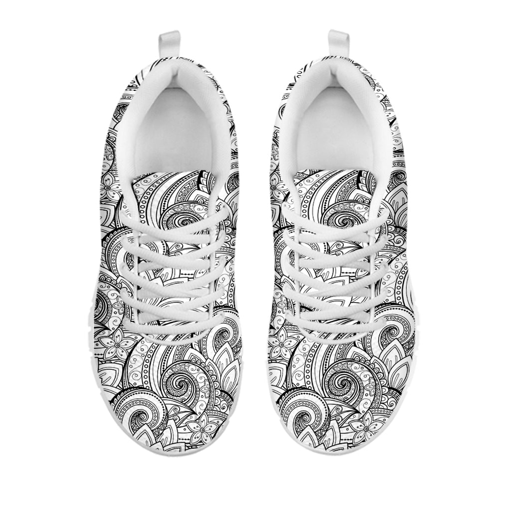 Zentangle Flower Pattern Print White Sneakers