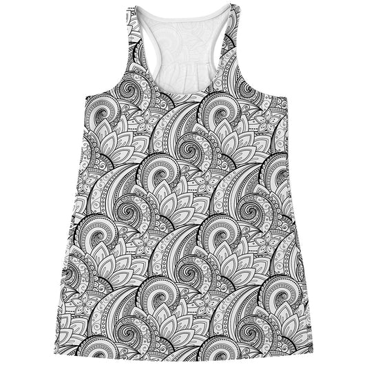 Zentangle Flower Pattern Print Women's Racerback Tank Top
