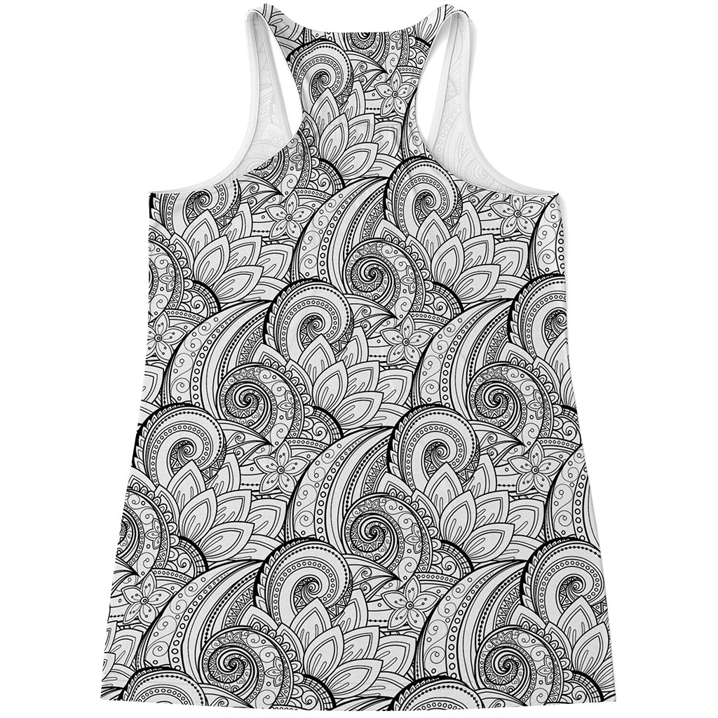 Zentangle Flower Pattern Print Women's Racerback Tank Top