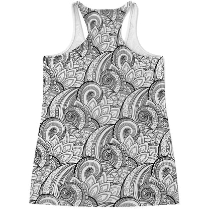 Zentangle Flower Pattern Print Women's Racerback Tank Top