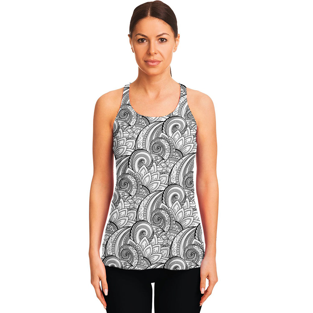 Zentangle Flower Pattern Print Women's Racerback Tank Top
