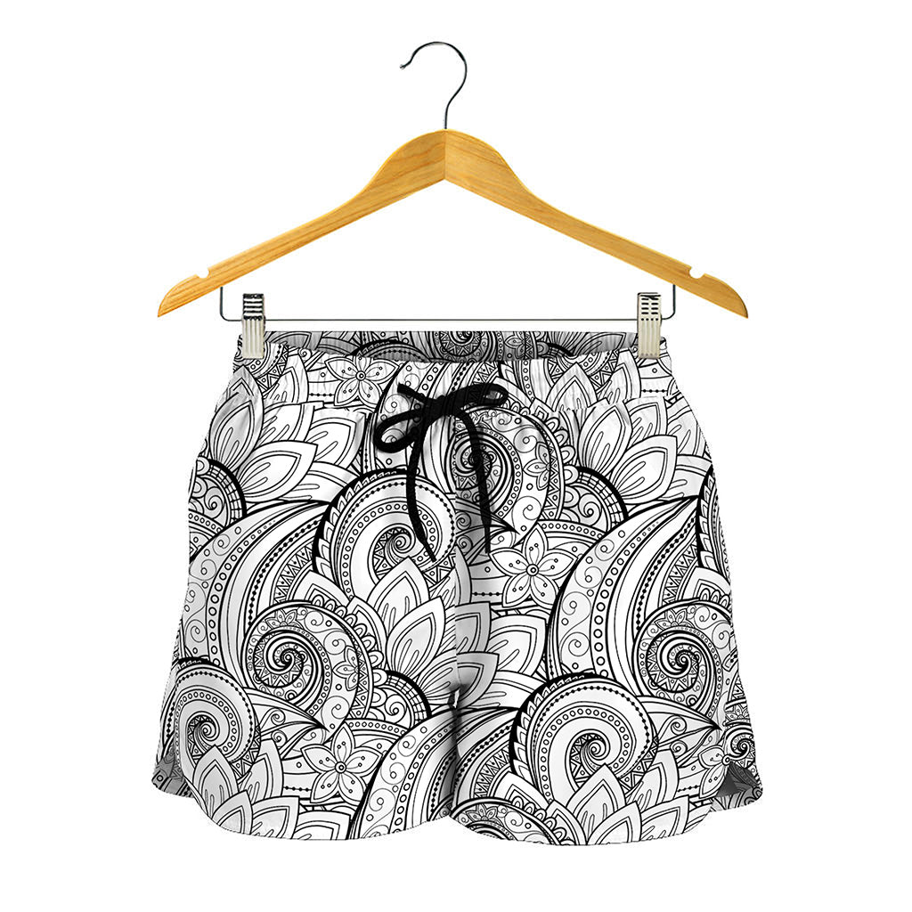 Zentangle Flower Pattern Print Women's Shorts