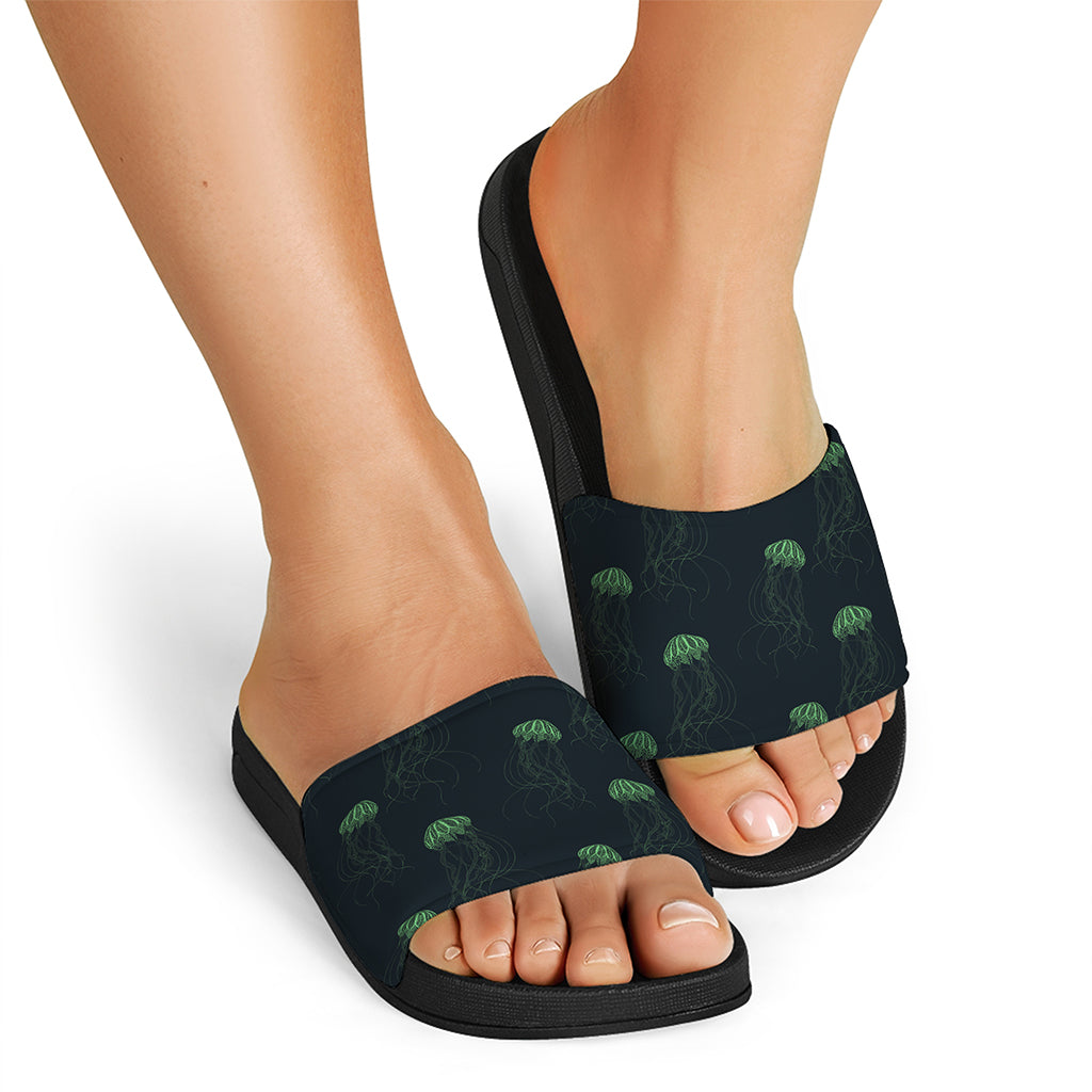 Zentangle Jellyfish Pattern Print Black Slide Sandals