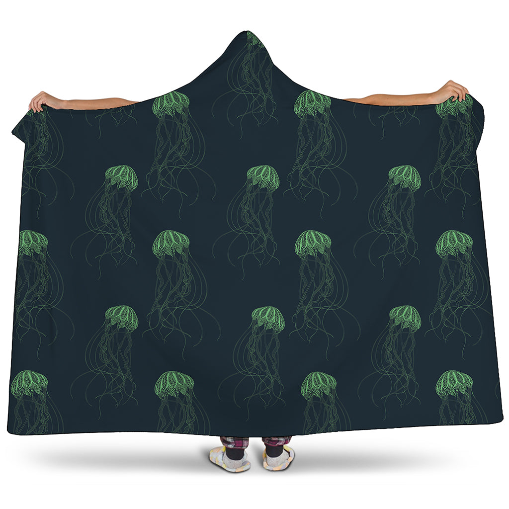 Zentangle Jellyfish Pattern Print Hooded Blanket