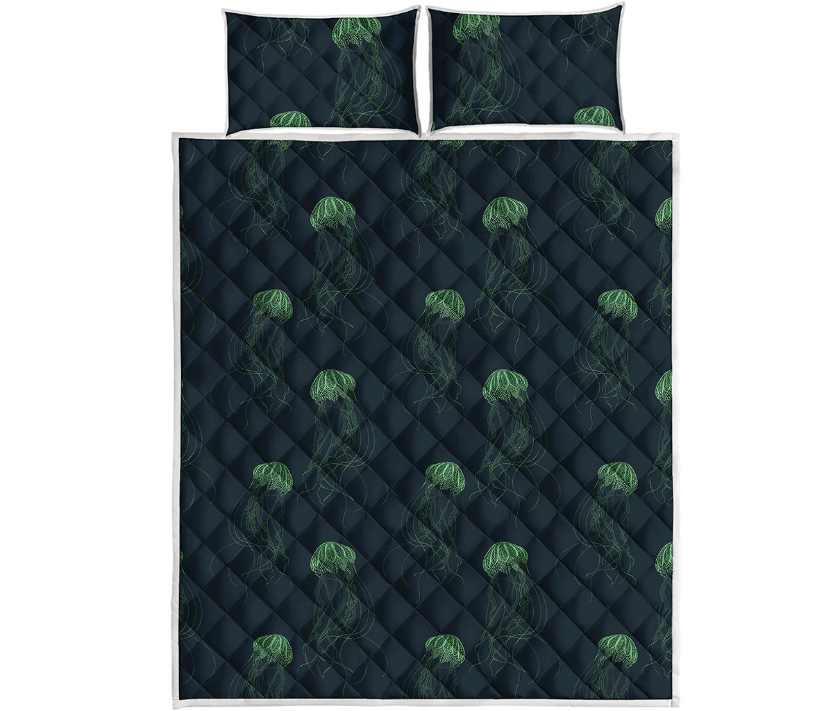 Zentangle Jellyfish Pattern Print Quilt Bed Set