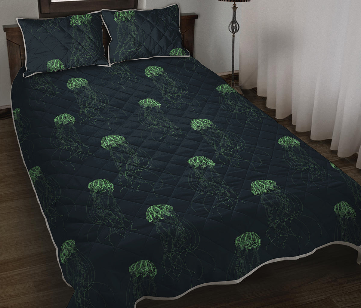 Zentangle Jellyfish Pattern Print Quilt Bed Set