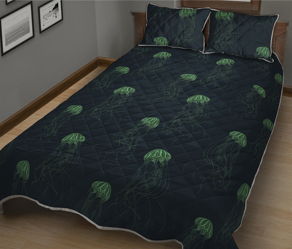 Zentangle Jellyfish Pattern Print Quilt Bed Set