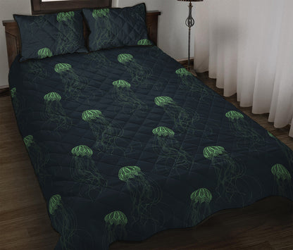Zentangle Jellyfish Pattern Print Quilt Bed Set