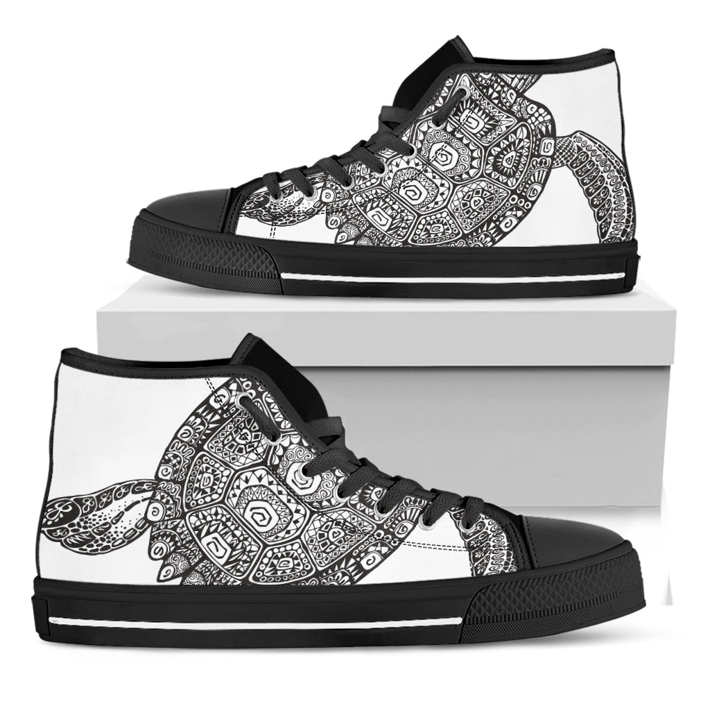 Zentangle Sea Turtle Print Black High Top Shoes