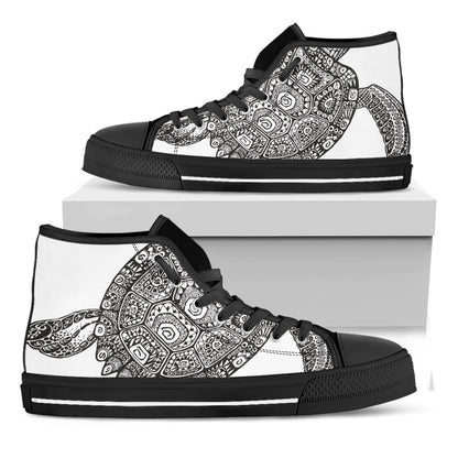 Zentangle Sea Turtle Print Black High Top Shoes