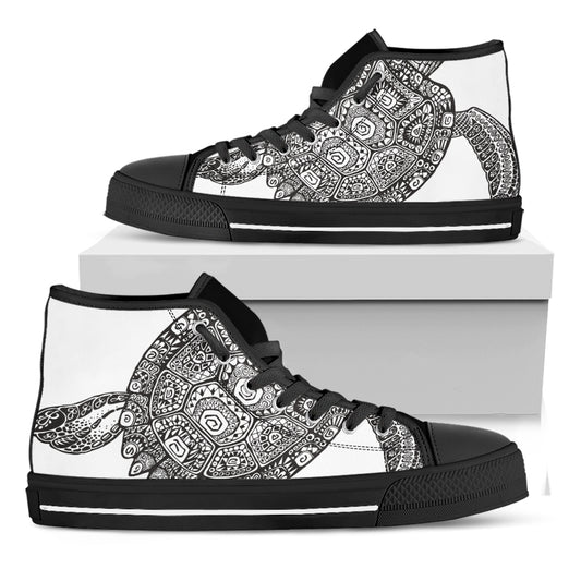 Zentangle Sea Turtle Print Black High Top Shoes