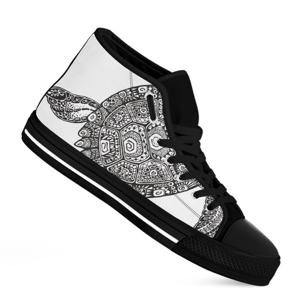 Zentangle Sea Turtle Print Black High Top Shoes
