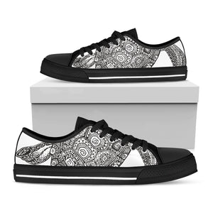 Zentangle Sea Turtle Print Black Low Top Shoes 