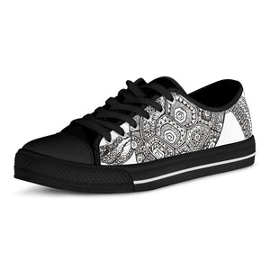 Zentangle Sea Turtle Print Black Low Top Shoes 