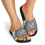 Zentangle Sea Turtle Print Black Slide Sandals