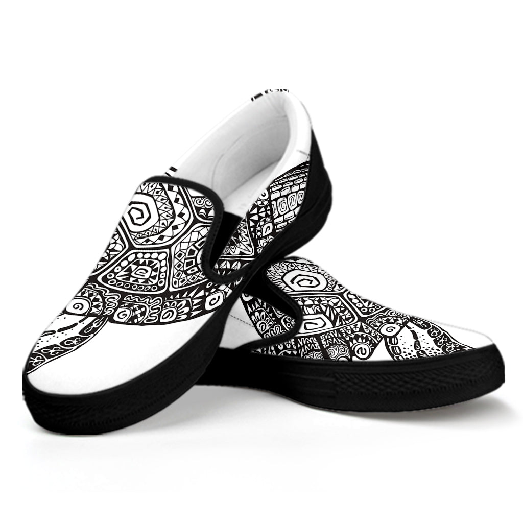 Zentangle Sea Turtle Print Black Slip On Shoes