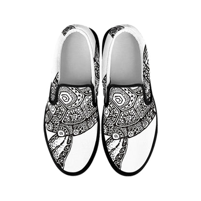 Zentangle Sea Turtle Print Black Slip On Shoes