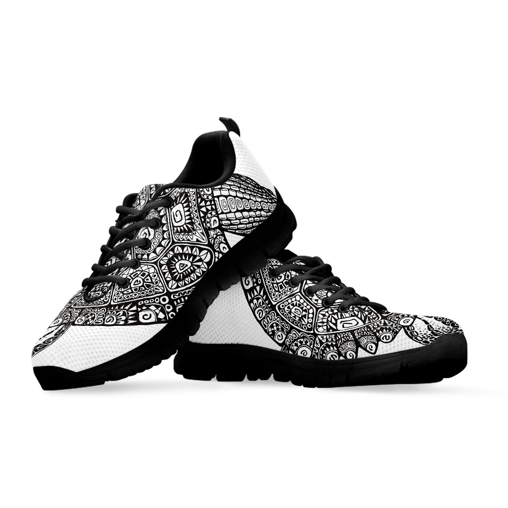 Zentangle Sea Turtle Print Black Sneakers
