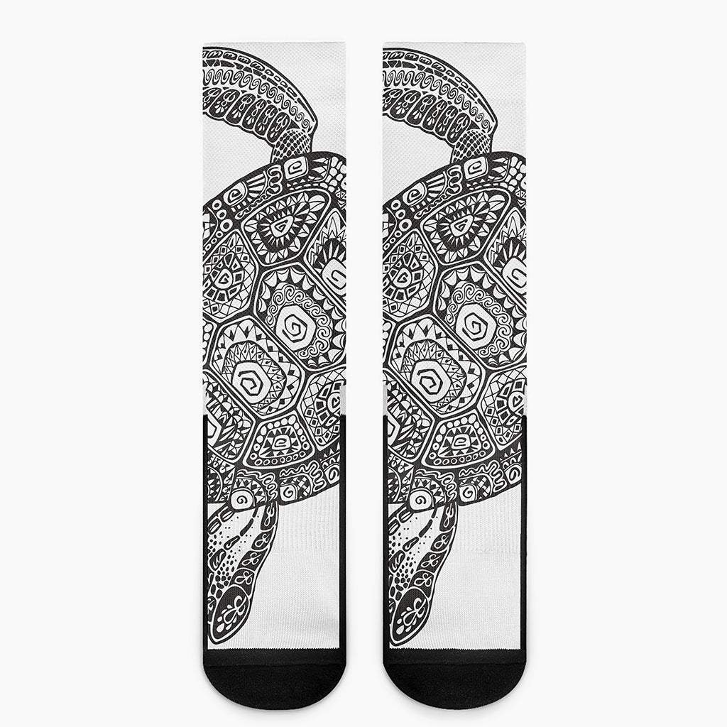 Zentangle Sea Turtle Print Crew Socks