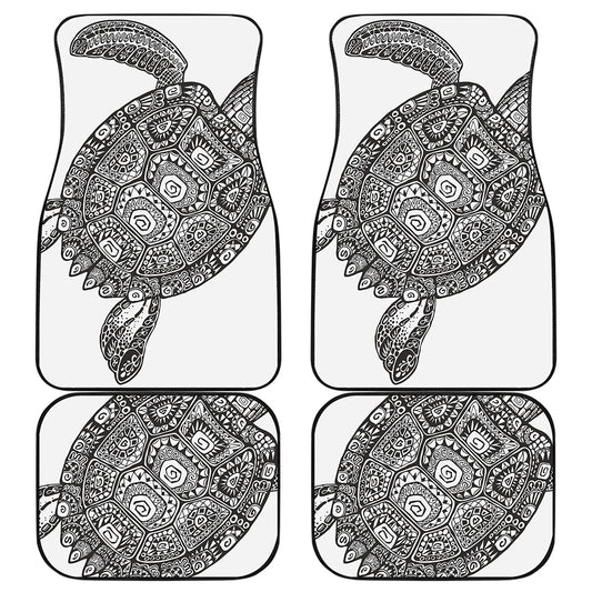 Zentangle Sea Turtle Print Front and Back Car Floor Mats