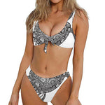 Zentangle Sea Turtle Print Front Bow Tie Bikini