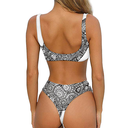Zentangle Sea Turtle Print Front Bow Tie Bikini