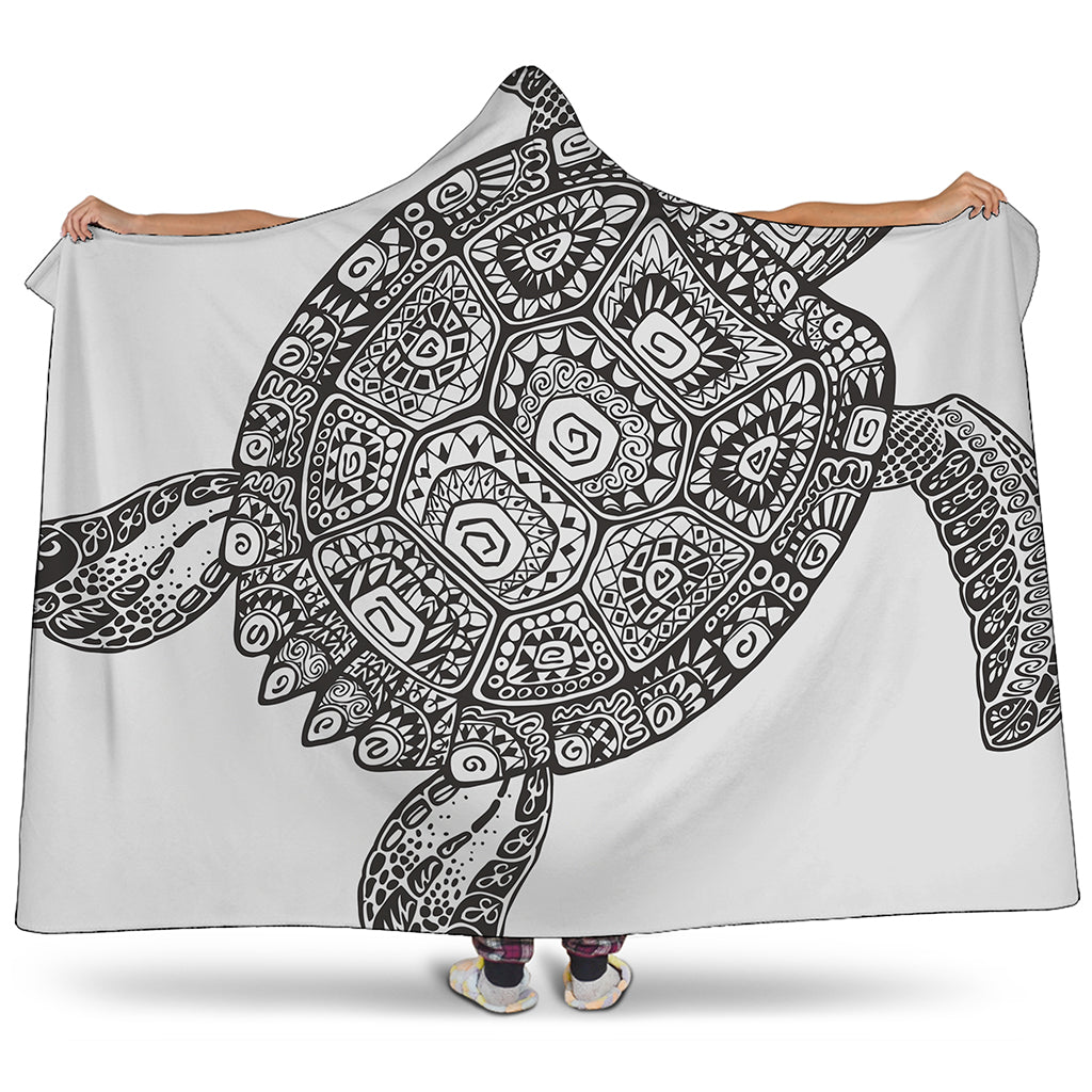 Zentangle Sea Turtle Print Hooded Blanket