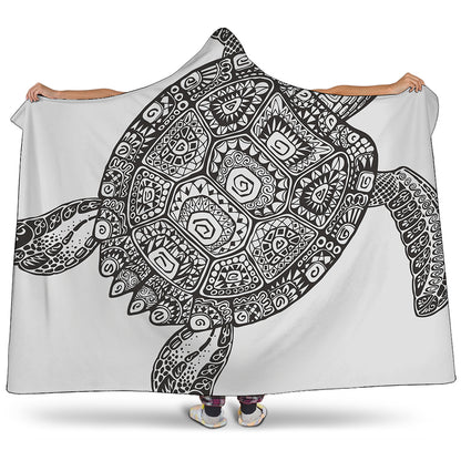 Zentangle Sea Turtle Print Hooded Blanket