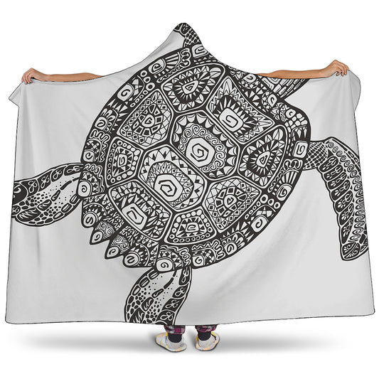 Zentangle Sea Turtle Print Hooded Blanket