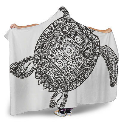 Zentangle Sea Turtle Print Hooded Blanket