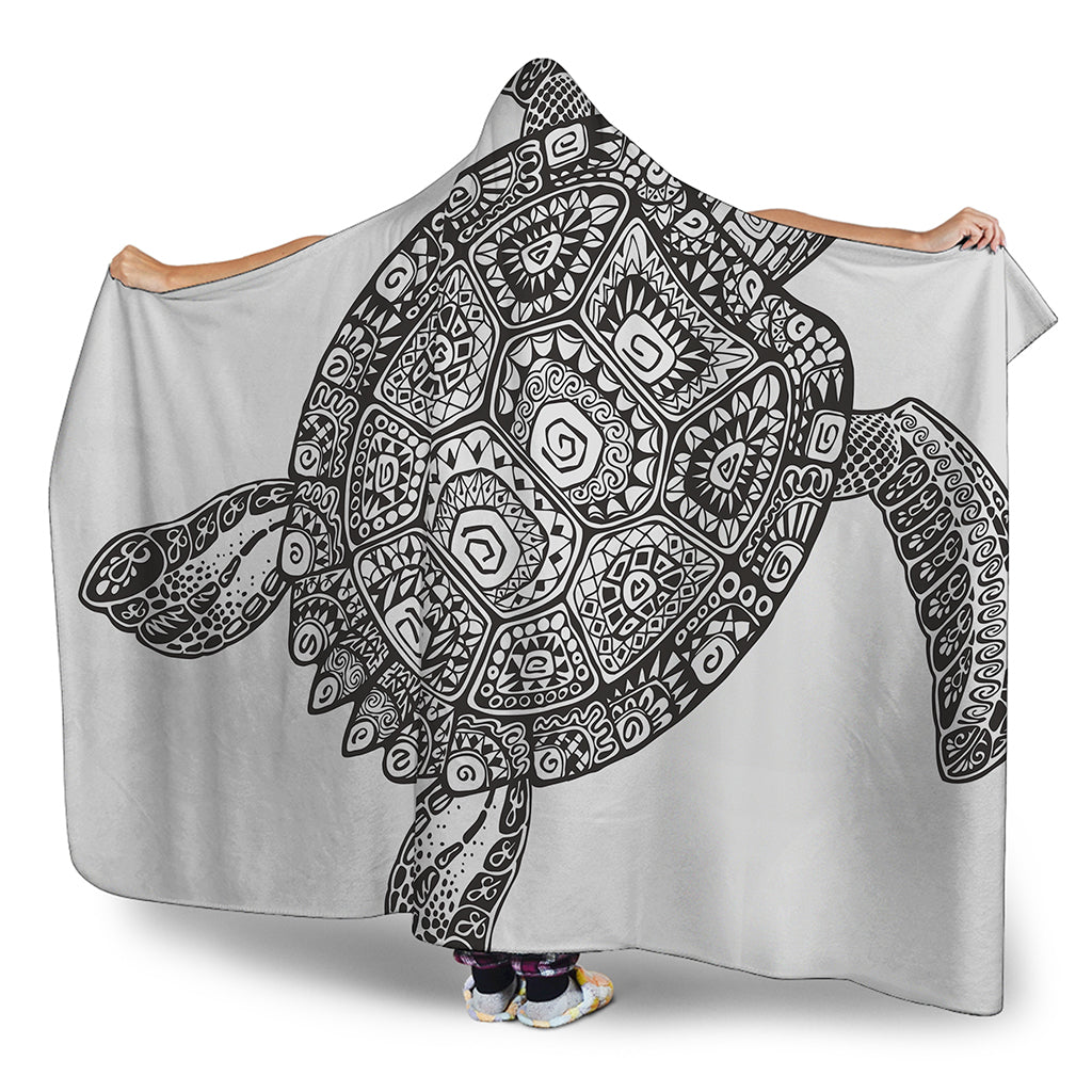 Zentangle Sea Turtle Print Hooded Blanket