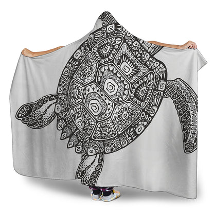 Zentangle Sea Turtle Print Hooded Blanket